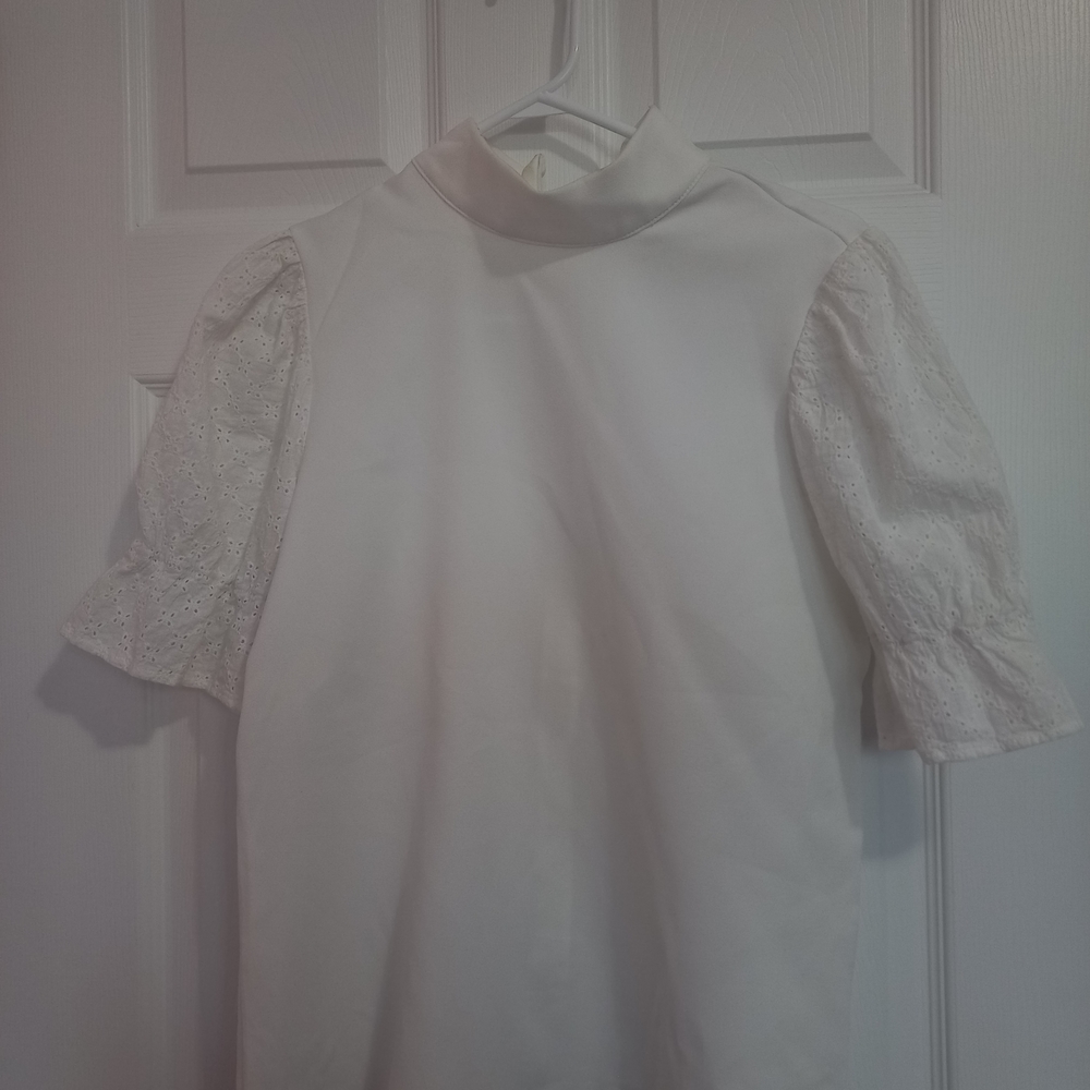 3/$15 White Blouse with Lace Puff Sleeves